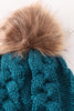 Teal pompom cable beanie