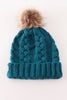 Teal pompom cable beanie