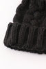 Black pompom cable beanie