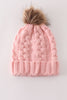 Pink pompom cable beanie