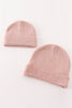 Pink ribbed basic knit beanie