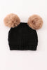 Black double pompom cable beanie