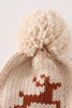 Beige pompom reindeer cable beanie