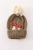 Brown pompom mushroom cable beanie