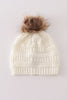 Ivory pompom cable beanie