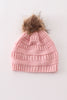 Pink pompom cable beanie hat