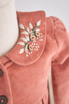 Rust floral embroidery velveteen girl dress