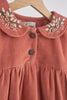 Rust floral embroidery velveteen girl dress