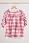 Pink gingham flannel lace  dress