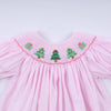 Pink christmas tree hand smocked dress