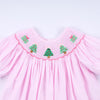 Pink christmas tree hand smocked ruffle pants set