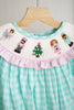 Mint christmas nutcracker hand smocked gingham bubble