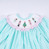 Mint christmas nutcracker hand smocked gingham ruffle pants set