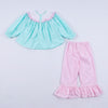 Mint christmas nutcracker hand smocked gingham ruffle pants set