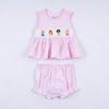 Pink princess hand smocked plaid bloomer set