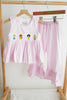 Pink princess hand smocked plaid ruffle pants set