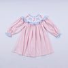 Pink candy cane bow hand smocked ruffle dress