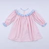 Pink candy cane bow hand smocked ruffle dress