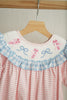 Pink candy cane bow hand smocked ruffle romper