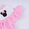 Pink character hand smocked dot ruffle dress