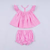 Pink character hand smocked dot ruffle bloomer set
