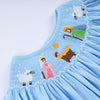 Blue nativity hand smocked ruffle pants set
