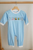 Blue nativity hand smocked romper