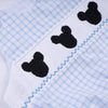 Blue character hand smocked gingham bubble