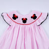 Red character hand smocked plaid ruffle dress