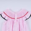 Red character hand smocked plaid ruffle bubble