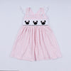Pink character hand smocked gingham ruffle dress