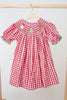 Red christmas santa tree reindeer hand smocked gingham dress