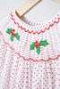 Pink christmas bishop hand smocked dot dress