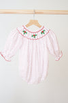 Red christmas bishop hand smocked dot bubble