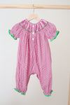 Pink joy hand smocked girl gingham romper