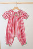 Red chrismtas santa tree reindeer hand smocked gingham romper