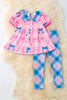 COQUETTE BOW PRINTED GIRLS TUNIC & PLAID LEGGINGS.