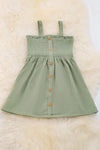 DUSTY GREEN 100%COTTON SMOCKED DRESS