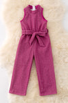 FUCHSIA SHIMMERY JUMPSUIT WITH BACK ZIPPER.