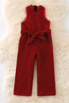 RED SHIMMERY JUMPSUIT WITH BACK ZIPPER.