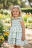 3 TIERED LAYERED DRESS SMOCK W/YELLOW FLORAL & GREEN CONTRAST DRESS.