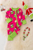 HOT PINK CHRISTMAS CHARACTER PRINTED BABY ROMPER.