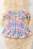 PINK & BLUE PLAID FLARE DRESS WITH BIG FRONT BOW.