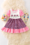 EASTER BUNNY CHEETAH DRESS WITH RUFFLE HEM.