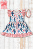 CACTUS PRINTED GIRLS DRESS WITH ANGEL SLEEVE.