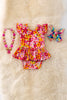 🎍BAMBOO MADE FUCHSIA & RED W/YELLOW TONE FLORAL TWIRL BABY ONESIE.