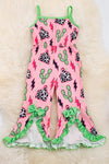 COW TAG, CACTUS PRINTED ROMPER WITH GREEN BOW DETAIL