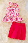 CUTE COLORFUL RUFFLE HALTER TOP & FUCHSIA SHORT SET.