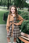 BROWN & KHAKI PLAID PRINTED DRESS.