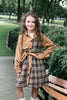 BROWN & KHAKI PLAID PRINTED DRESS.